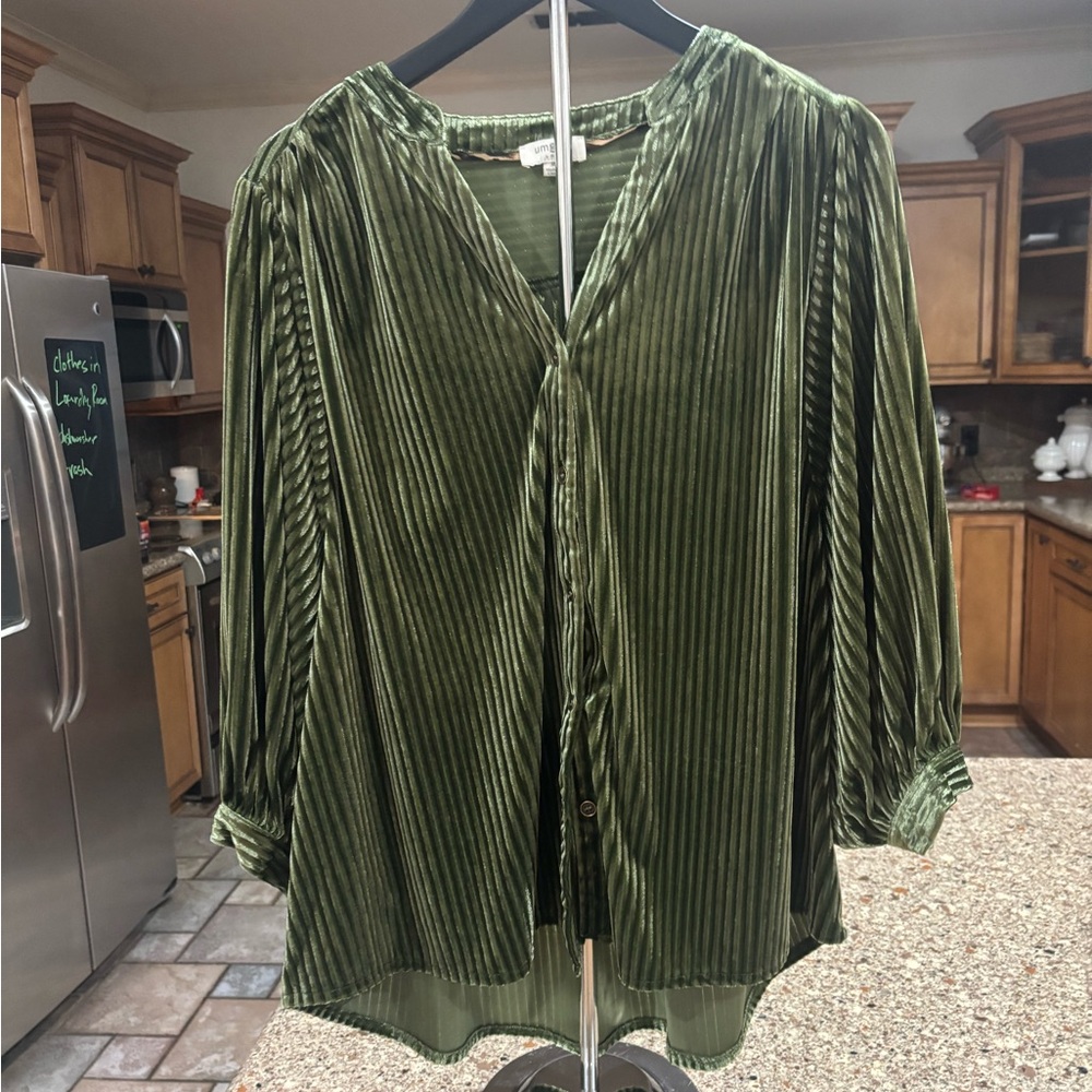 Umgee Olive Green Velvet Blouse NWOT Worn Once